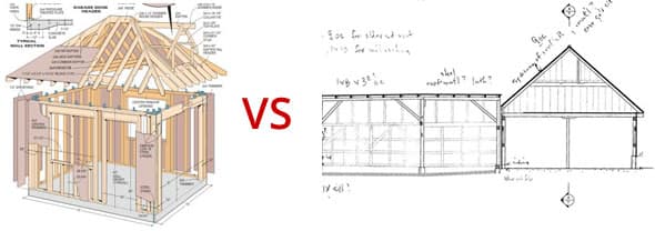 Comparison of CAD-designed vs hand-drawn shed plans